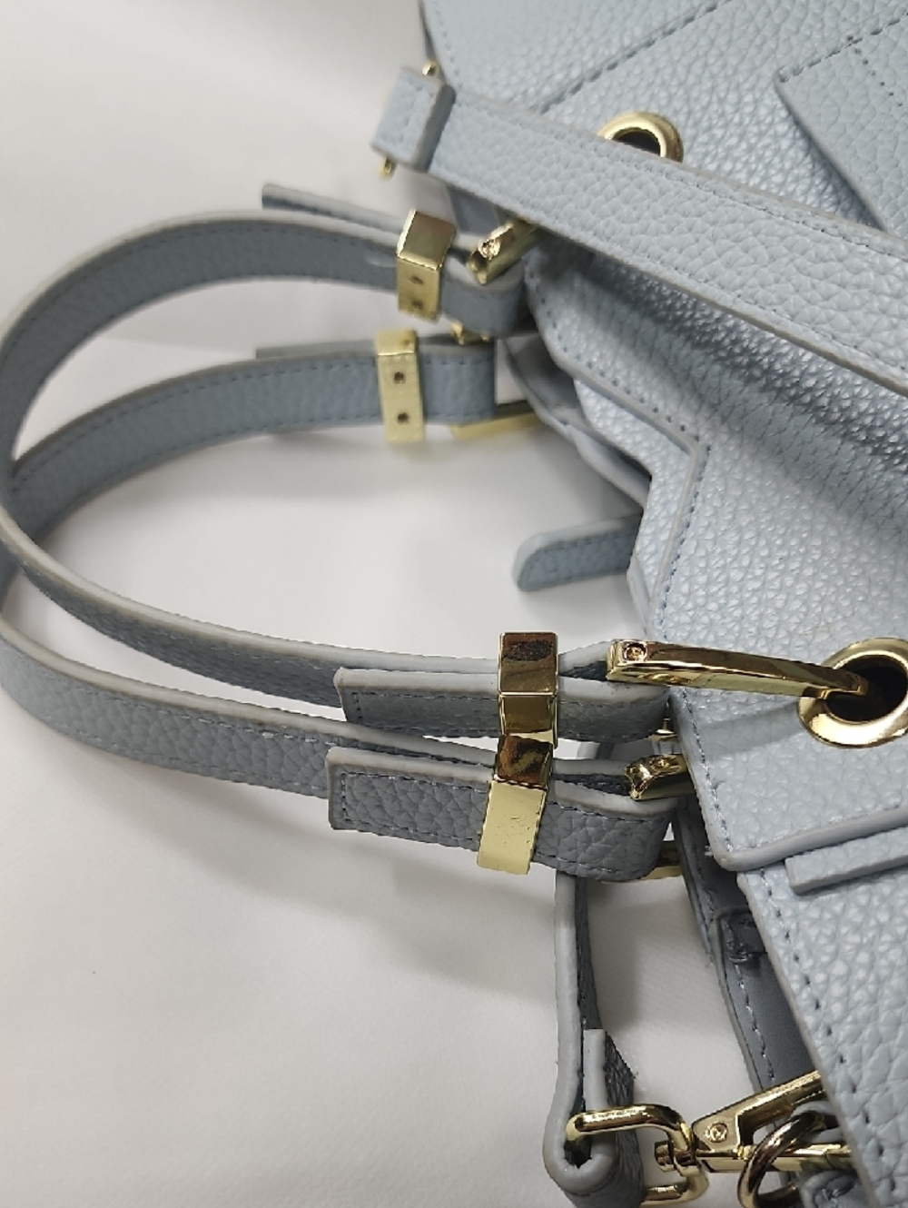 Steve Madden Pale Blue Pebbled Leather Shoulder Tote with Gold Hardware - Picture 2 of 4